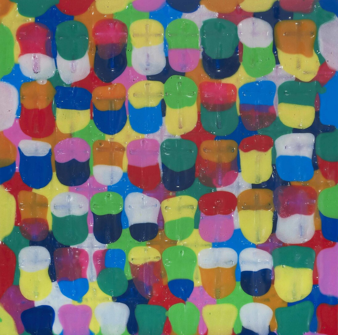 Shinya Sakurai, United colors, 2013, tecnica mista su tela, 30 x 30 cm 