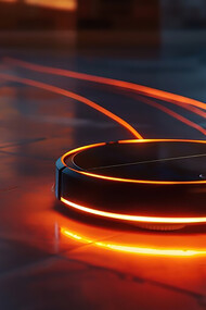 Illuminate your cleaning routine with a futuristic touch using a neon robot vacuum cleaner, blending modern aesthetics with efficient home maintenance