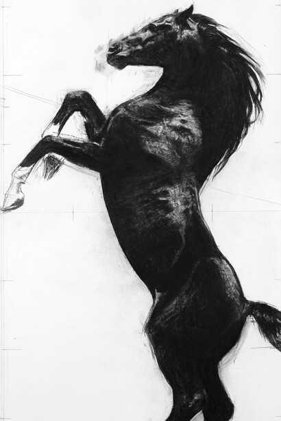 Joël Person, Robes cabrées 3, 148x76, fusain sur papier, 2020