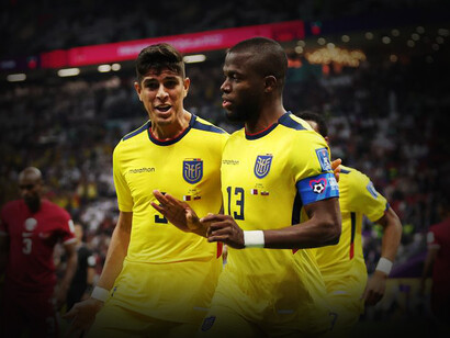 Enner Valencia, jugador de la Selección de Fútbol ecuatoriana, celebrando un gol ante el equipo de Qtar en el Mundial de Fútbol 2022