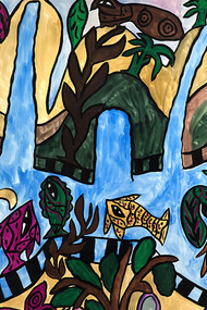 Baya, Jardin d’Éden, 1966. Gouache sur papier, collection particulière