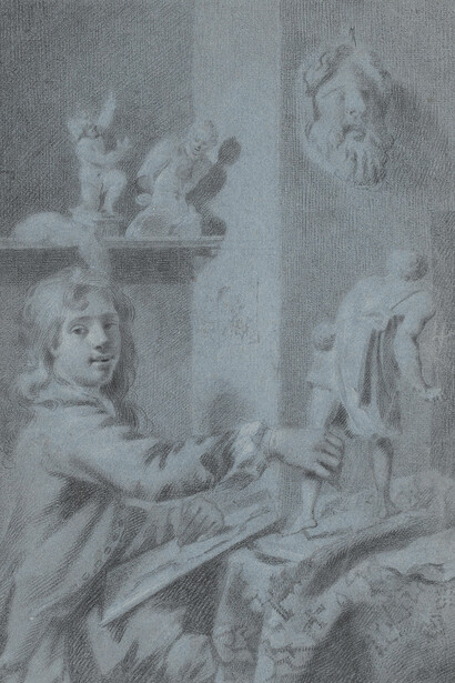 Charles-François Hutin, Porträt eines Malschülers bei der Arbeit mit Gipsmodellen (detail), um 1740. Mit freundlicher genehmigung der Staatsgalerie Stuttgart