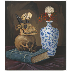 Djordje Ozbolt, Me and My Pets, 2014, Acrylic on icon board, 79.9 x 69.9 x 3.5 cm / 31 1/2 x 27 1/2 x 1 3/8 in © Djordje Ozbolt. Courtesy the artist and Hauser & Wirth