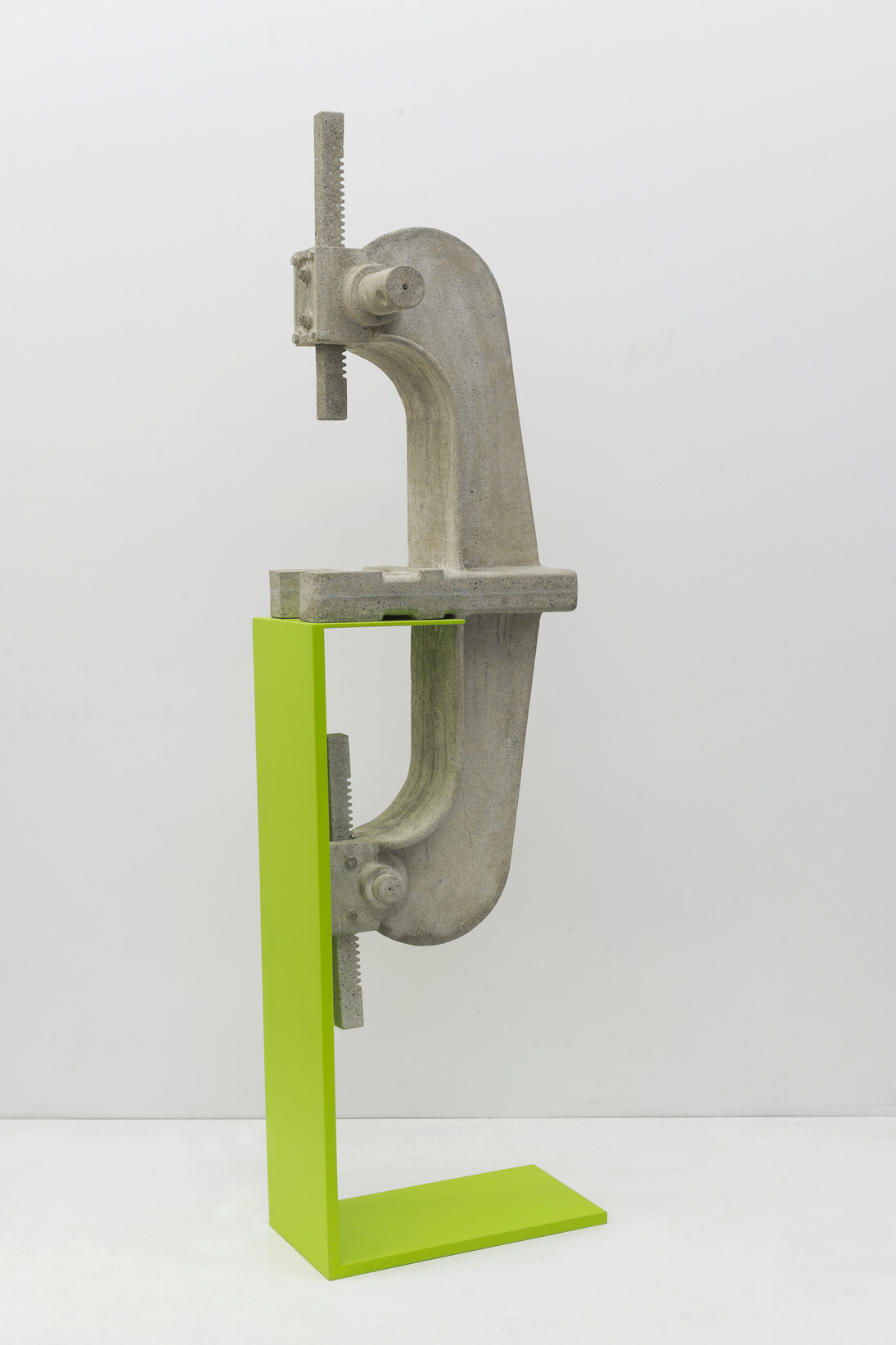 Tao Kulczycki, Dualism, 2014, concrete (modified arbor press), steel, automotive paint, 70 x 19 x 12 in.