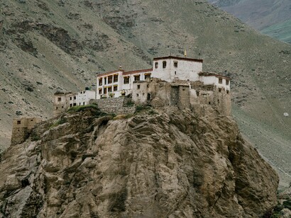 Ancient Tibetan monastery located on a mountain slope in Wild Valley, Nepal