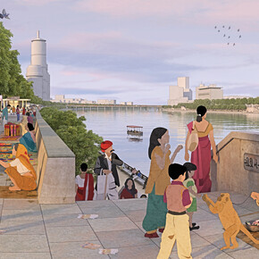 Rendering of Plaza at Vallabhsadan, Sabarmati Riverfront Development Project, Ahmedabad HCP Design and Project Management, 2014