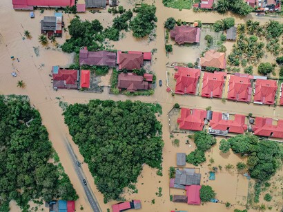 A view of a flooded village