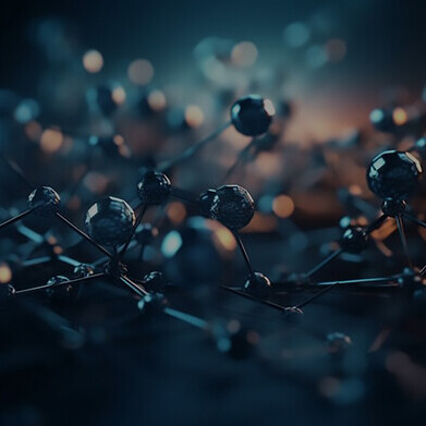 Glowing blue molecular structure in laboratory research