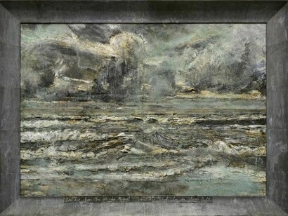 Anselm Kiefer (German, born 1945). Von der Maas an die Memel, von der Etsch bis an den Belt (From the Maas to the Memel, from the Etsch to the Belt), 2001-2012. Acrylic, emulsion, oil, shellac and electrolysis on canvas in artist’s lead frame; 176 3/8 x 248 x 17 11/16 inches (448 x 630 x 45 cm). Collection of Larry Gagosian. Image courtesy of Gagosian Gallery