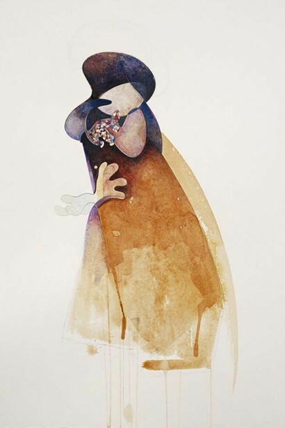 Marcia Kure Conformist Series Trois 2014 watercolour, kolanut pigment, pencil on Arches HP watercolour paper 24 x 18 in, 60.9 x 45.7 cm