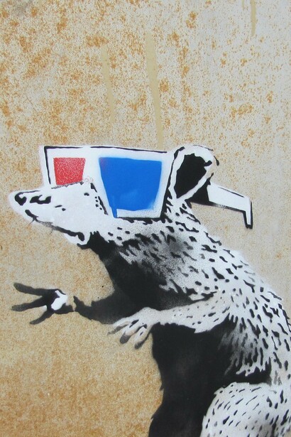 "Rata con gafas 3D", Utah, Estados Unidos, Banksy, 2010