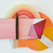 Andres Ferrandis, Eco, 2020, Wood, polycarbonate, found object, silkscreen, cardboard, oil and acrylic painting, 18 x 21 x 3.5 in.