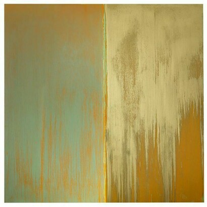 Pat Steir, Green, Orange and Mica, 2013, Oil on canvas, 11 x 11 feet, 132 x 132 inches, 335.3 x 335.3 centimeters