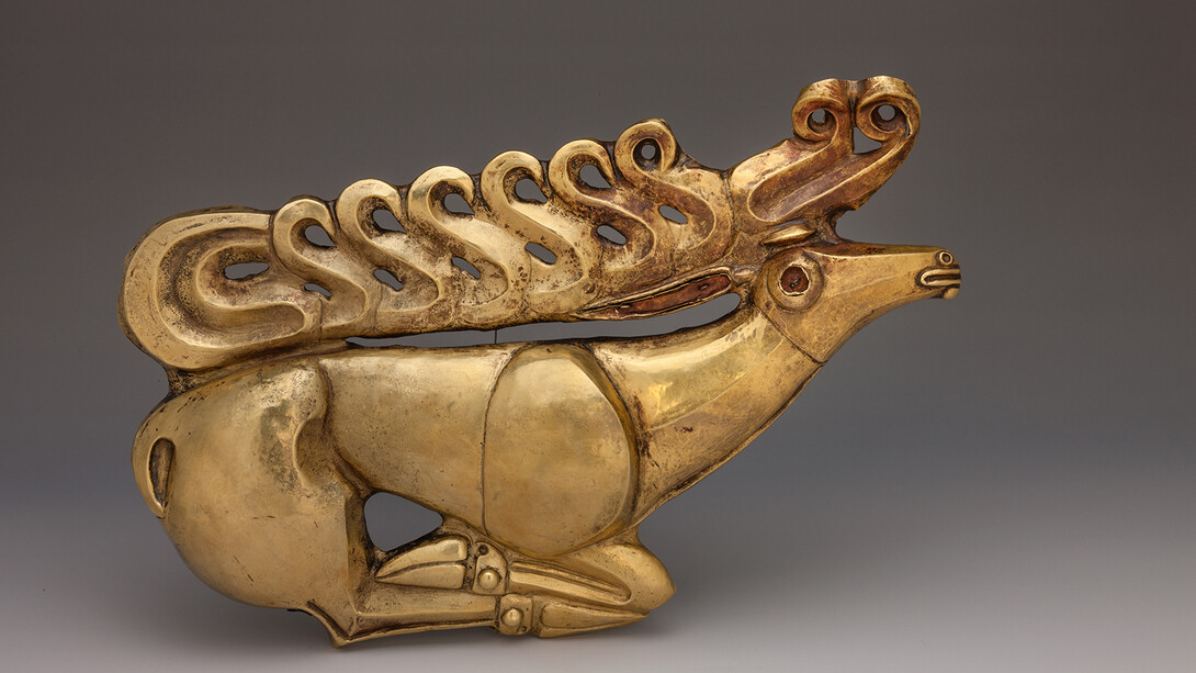 Excavated by N.I. Veselovsky, Chased plaque in the form of a deer, Kostromskaya Burial mound No 1, 1897. Courtesy of State Hermitage Museum