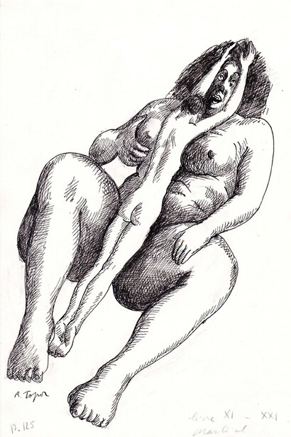 Roland Topor, Le Saut de l’ange, 1986, dessin à la plume, 20,5 x 21 cm, courtesy of galerie Anne Barrault
