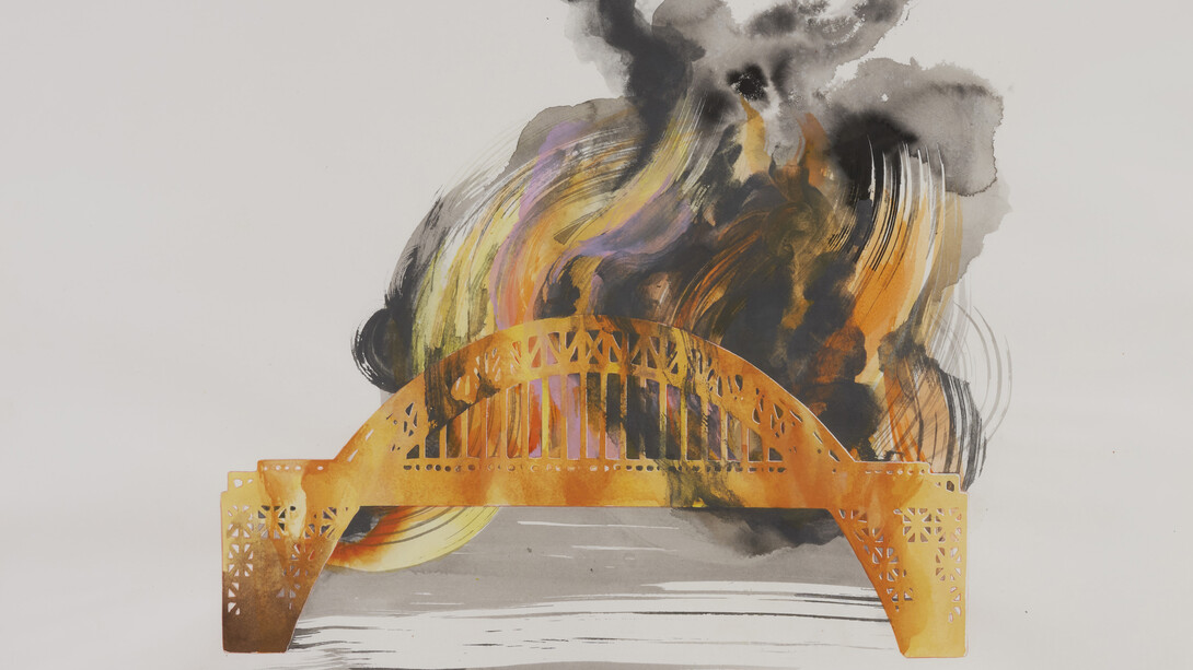 Margaret Curtis, Burning bridges (detail), 2024. Courtesy of Tracey Morgan Gallery