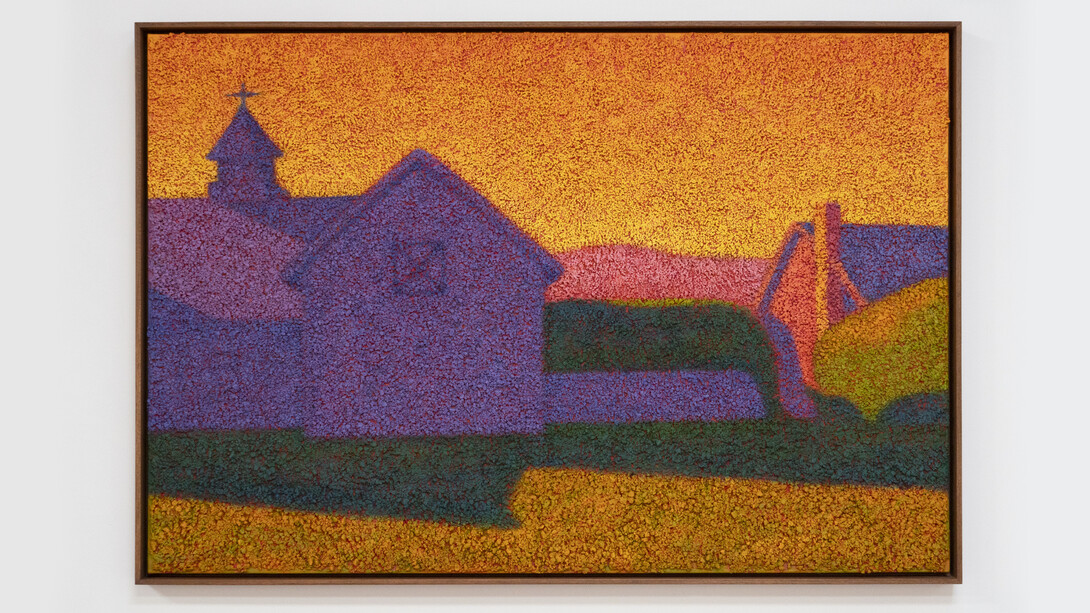 Camilla Marie Dahl, Weathervane, pumice, perlite, acrylic and oil on canvas, 39⅜ x 59 inches. Courtesy of the artist and Ross+Kramer