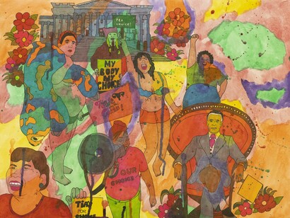 Karla Diaz, No Te Metas Con Mi Cucu (Don't Mess With My Ass) (detail), 2022, Watercolor and ink on paper, 15 x 20 in. Courtesy of the artist and Luis De Jesus Gallery