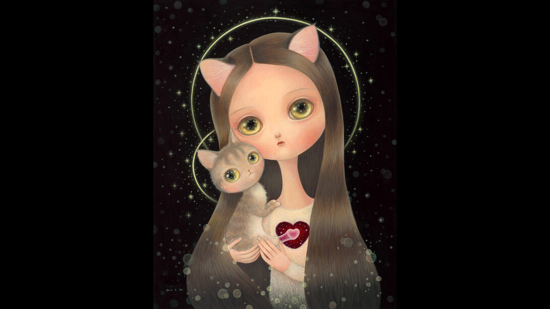 aica, Heart, Acrylic on wood panel, 14 x 11. Courtesy of Corey Helford Gallery