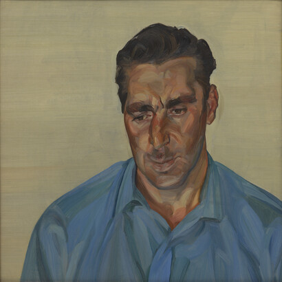 Lucian Freud. Man in a Blue Shirt, 1965. © The Lucian Freud Archive / Bridgeman Images