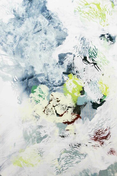 Amélie Ducommun, Sensitive Water Mapping #62, 2016, Mixed media on canvas, 130 x 97 cm. Courtesy of Gallery Elena Shchukina 