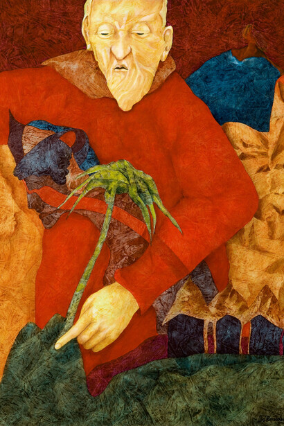 Agostino De Romanis. Lezione di saggezza, 2005, olio su carta, cm. 70 x 50