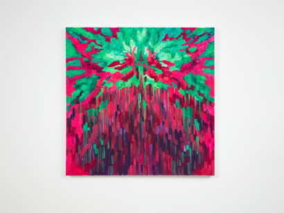 Yassi Mazandi, Pansy, 2023, Mixed media on canvas, 18x18 inches. Courtesy of the artist and Make Room, LA