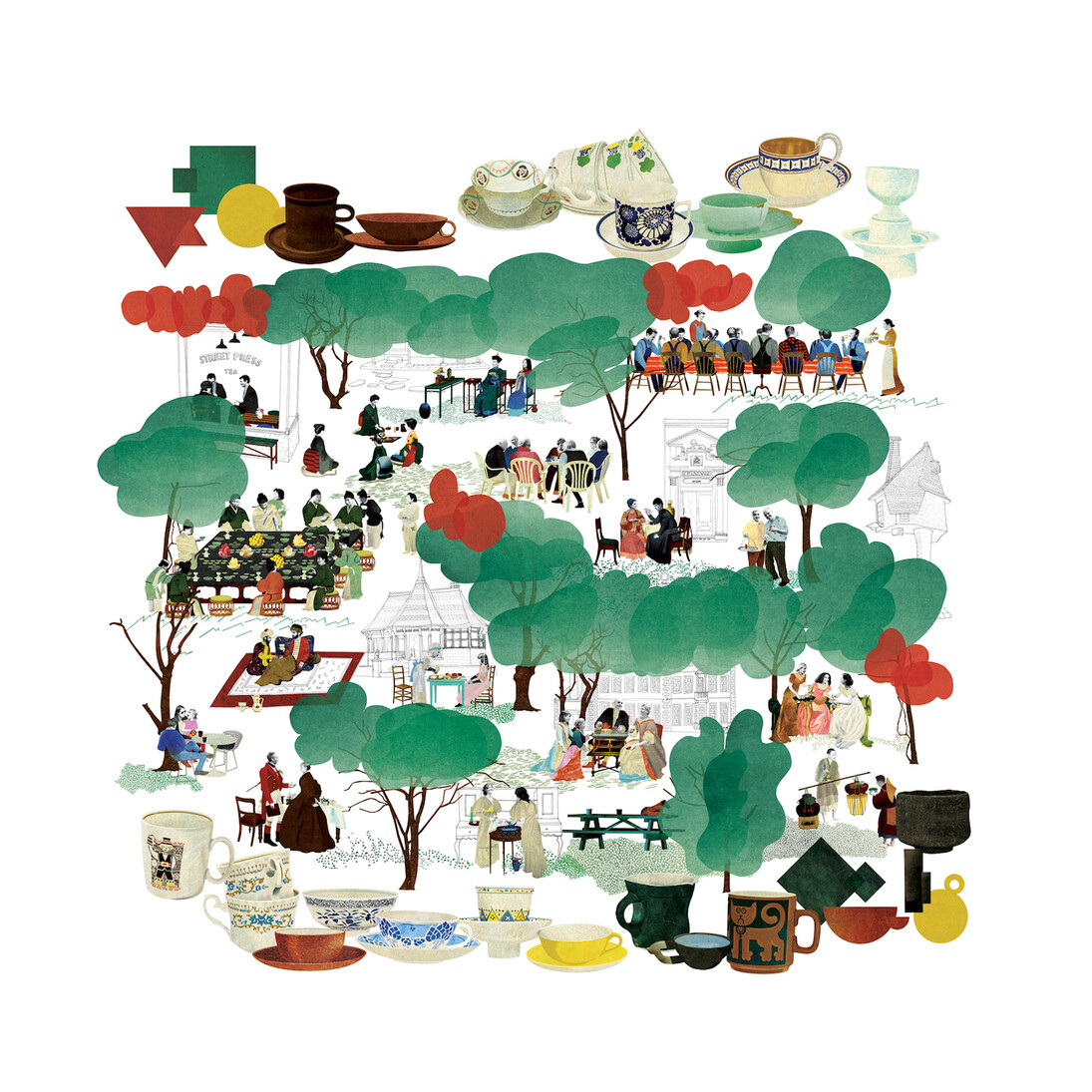 A walk through traditional crafts, 2016, Digital collage with pencils, photographs, and colour papers, 124 x 54 cm © Natsko Seki 