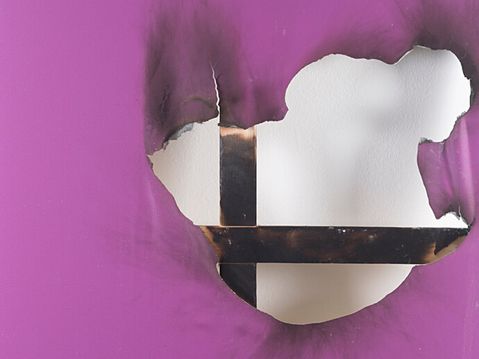 Kasper Sonne, Untitled, 2014, Industrial paint, fire and water, 100 x 75 cm, Courtesy of the artist 