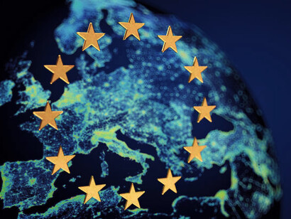 A glowing European Union flag over the continent, highlighting EU expansion, candidate countries, and the enlargement process