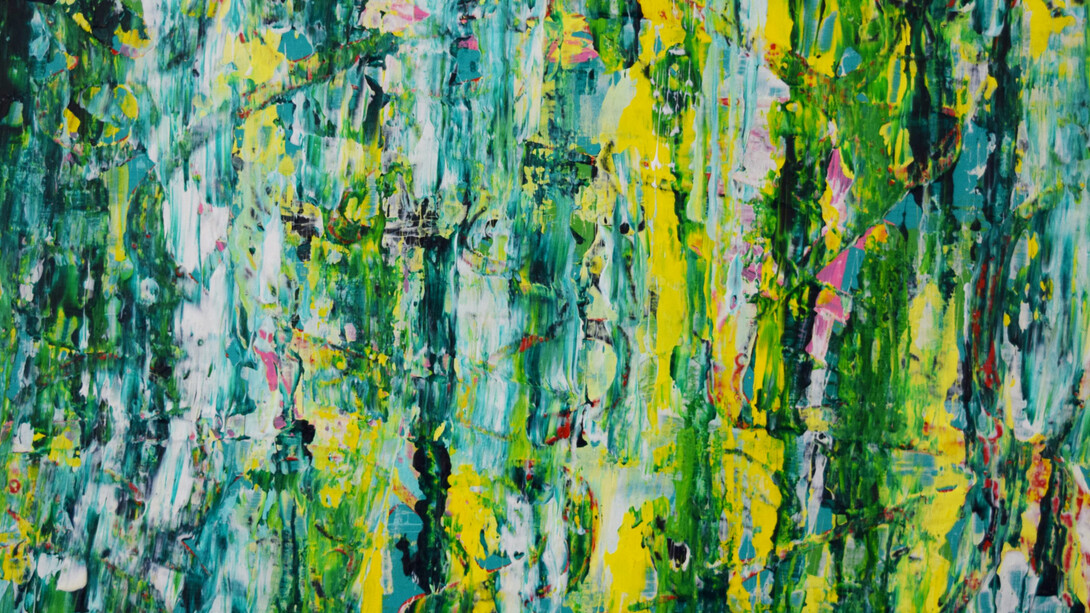 Fountain House Gallery, Bernadette Corcoran, A Storm in My Backyard No. 2, 2018, acrylic on wood, 16 x 18 inches