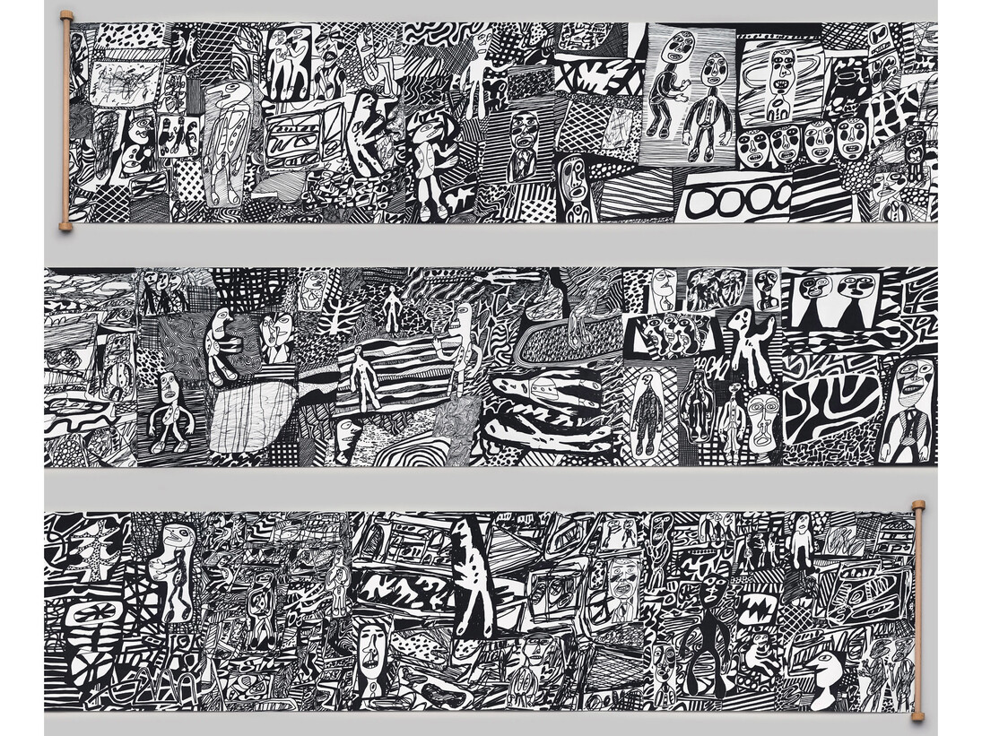 Jean Dubuffet, Parcours, 1979, Scroll, silkscreen on rag paper, housed in a screen printed wooden box incised with the artist’s signature. 20 x 240 Inches, Initialed and numbered edition of 80, Published by Pace Editions, Inc. © Jean Dubuffet. Photo courtesy Pace Prints.