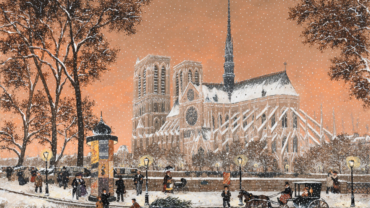 Première Neige sur Notre Dame, Acrylic on Canvas, 23½" x 31½"
