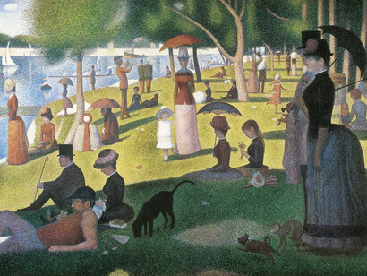 Georges Seurat, "Ein Sonntagnachmittag auf der Insel La Grande Jatte", 1884-1886. Öl auf Leinwand, 207,5 x 308,1 cm. Art Institute of Chicago, Chicago.