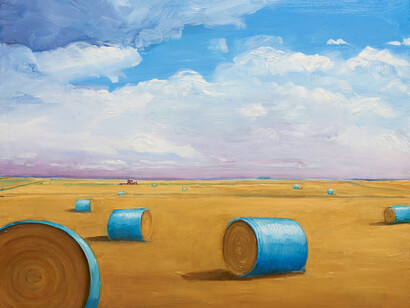 William Beckman, Bales with tractor (detail), 2024. Courtesy of Forum Gallery