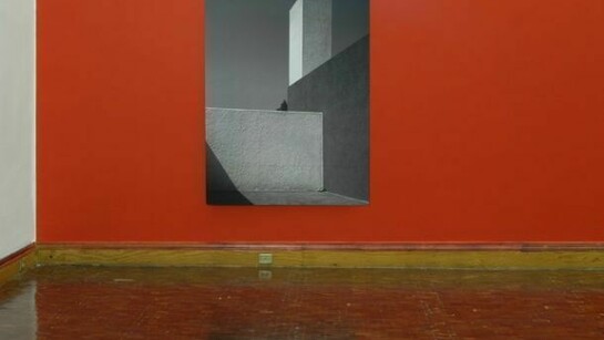 Terence Gower, The Red Wall (El Muro rojo), 2005 - 2013, digital c-print and paint, print: 60 x 48 x 1.75 in. / 152.4 x 121.92 x 4.45 cm, installation image at Laboratorio Arte Alameda in Mexico City