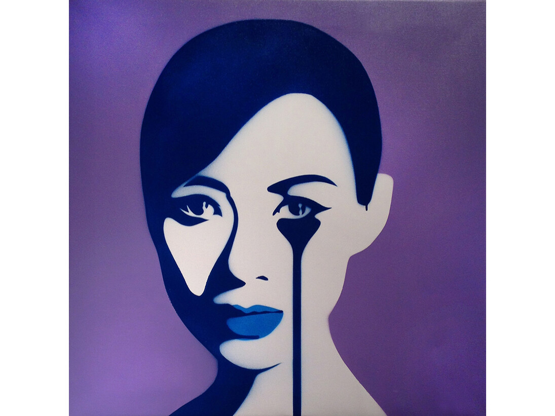 Pure Evil, “Erik Fok’s Nightmare” (Blue/Silver), Spray paint on Canvas, 30″ x 30″ (76 x 76cm)