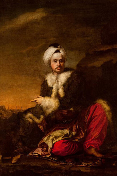 Andrea Soldi (Italian, 1703-1771); A Merchant of the Levant Company, Aleppo beyond; 1750; oil on canvas; 102 x 82 cm; OM.868, National Collection of Qatar.