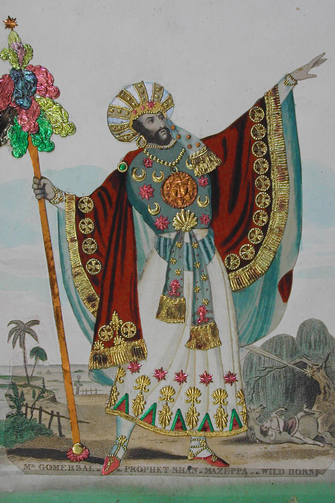 'Mr Gomersal as the Prophet Khan in Mazeppa, or The Wild Horse.' Tinsel print, c.1831. Copyright: University of Bristol Theatre Collection