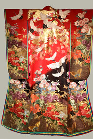 Uchikake with Imperial autumn plants, butterflies, and flying cranes by Hanae Mori © Alma Reyes