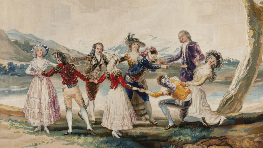 Tapiz de la Real Fábrica de Tapices de Santa Bárbara, España. Según diseño de Francisco de Goya y Lucientes, La gallina ciega (detalle), 1789-1803. Cortesía del Museo Nacional de Bellas Artes