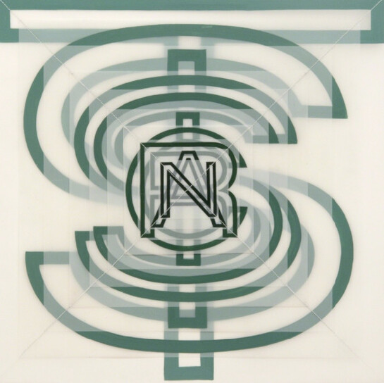 Joe Amrhein, Narcissist, 2017, enamel on mylar, 23 1/2 x 23 1/2 inches framed. Courtesy of Brian Gross Fine Art