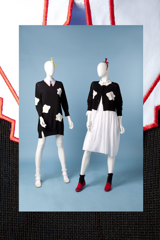 Vivetta,
Collezione Pret à porter Primavera/Estate 2015,
Cardigan e Maxi pull con ricamo uovo,
Courtesy Vivetta
