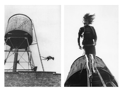 Babette Mangolte, Trisha Brown, Woman Walking Down a Ladder, 1973, diptyque réalisé en 2010. Photo © 1973 / 2010 Babette Mangolte, Courtesy de l’artiste & Broadway 1602.