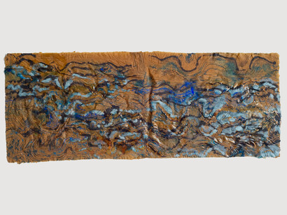 Nancy Cohen, Polyphonies, 2013, paper pulp, ink and rubber on handmade paper, 18 x 40 inches
