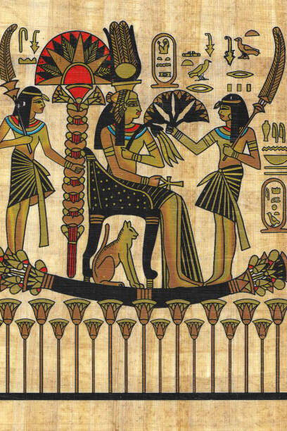 Ancient Egyptian art on papyrus typically features detailed, symbolic designs, profile portraits, and a limited color palette, often depicting gods, pharaohs, and daily life