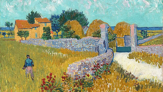 "Farmhouse in Provence" artwork by Vincent van Gogh, painted in February 1888 in Arles, in the south of France