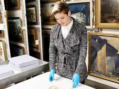 Curator Hattie Felton at the Missouri Historical Society Library & Research Center, 2022, USA