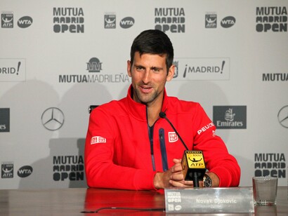 Novak Djokovic explica sus expectativas ante el torneo en una rueda de prensa en La Caja Mágica de Madrid. Foto: Lucía Castillo