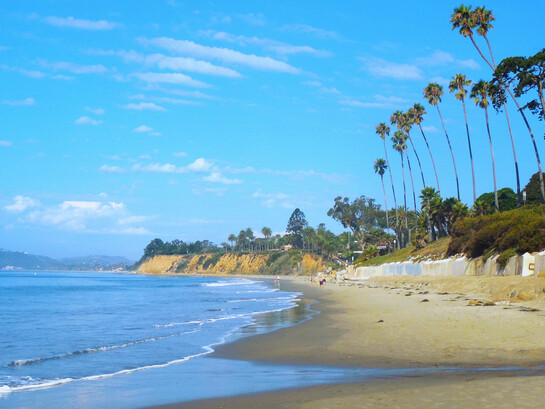 The Butterfly Beach in Montecito, California, USA, offers stunning sunset views and relaxing beach walks. Celebrity sightings are common and the beach's shoreline is ideal for swimming and surfing